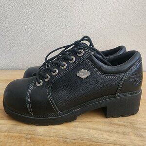 Y2K Women’s Harley Davidson Heel Clogs Black Leather Biker Boots Size 7